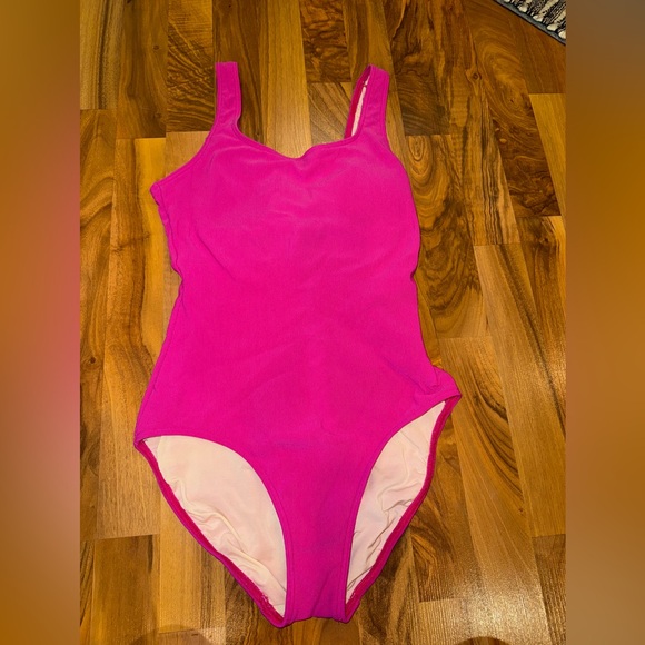 L.L. Bean Other - L.L. Bean women’s 12 long 1 piece ribbed swim Barbie pink high cut‎ bathing suit